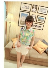 Trendy Flora Design With Collar & Button Top