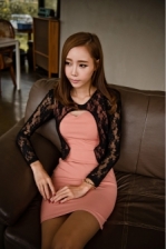 Fashion Joint Lace Design Cardigan With Slim Dress