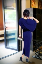 Fashion Asymmetric Sleeve Slim Long Dress