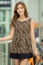 Fashion Leopard Design Sleeveless Flare Dress