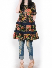 Fashion Flax Commoner Floral Design Casual Short Sleeve Dress