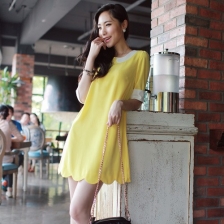 Fashion Korean Half-Sleeve Scallop Design Mini Dress