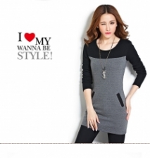 Fashion Korean 3/4 Sleeves Two-Tone Lady Mini Dress