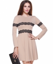 Fashion Lace Design Lady Flare Long Sleeve Dress