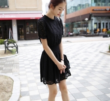Fashion Lace Design Short Sleeve Mini Dress