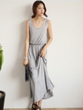 Fashion Round Neck Basic Sleeveless Long Maxi Dress