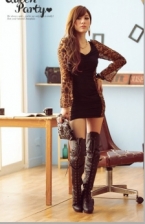 Fashion Leopard Side Design Long Sleeve Mini Dress