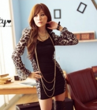 Fashion Leopard Side Design Long Sleeve Mini Dress
